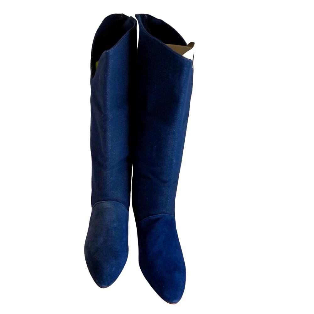 Vintage 70s Candie's Denim Western Boots Size 6.5 Blue Knee High Boots New